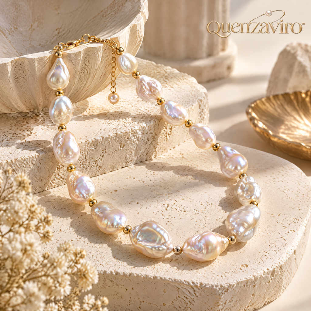Quenzaviro Natural Baroque Pearl & 18K Gold Bead Statement Necklace — view 1
