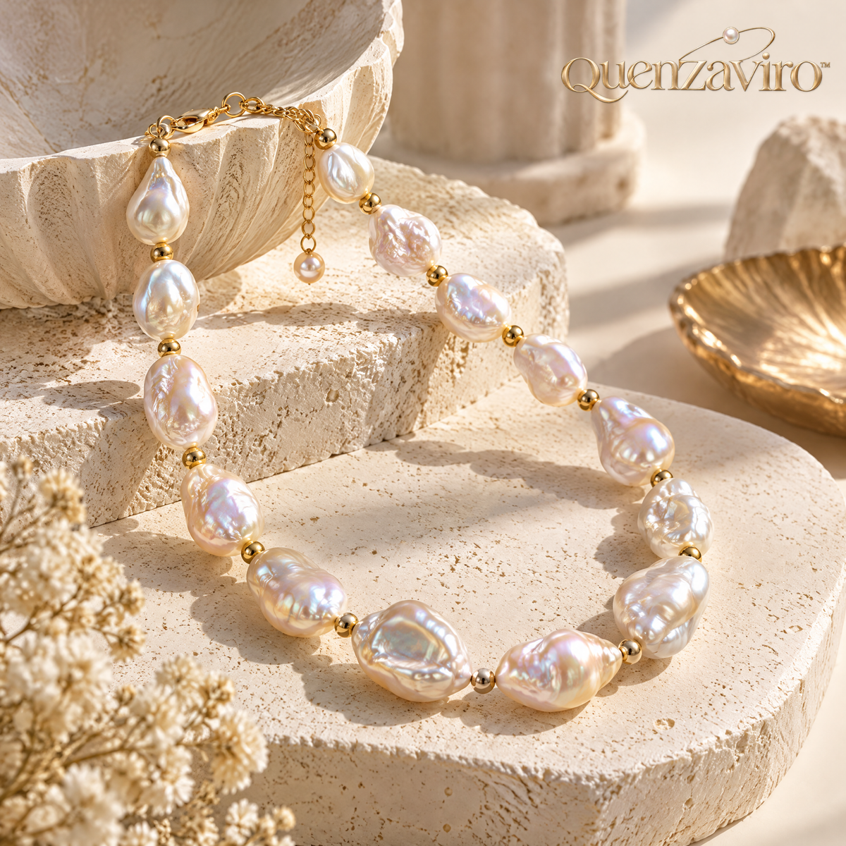 Quenzaviro Natural Baroque Pearl & 18K Gold Bead Statement Necklace — view 1