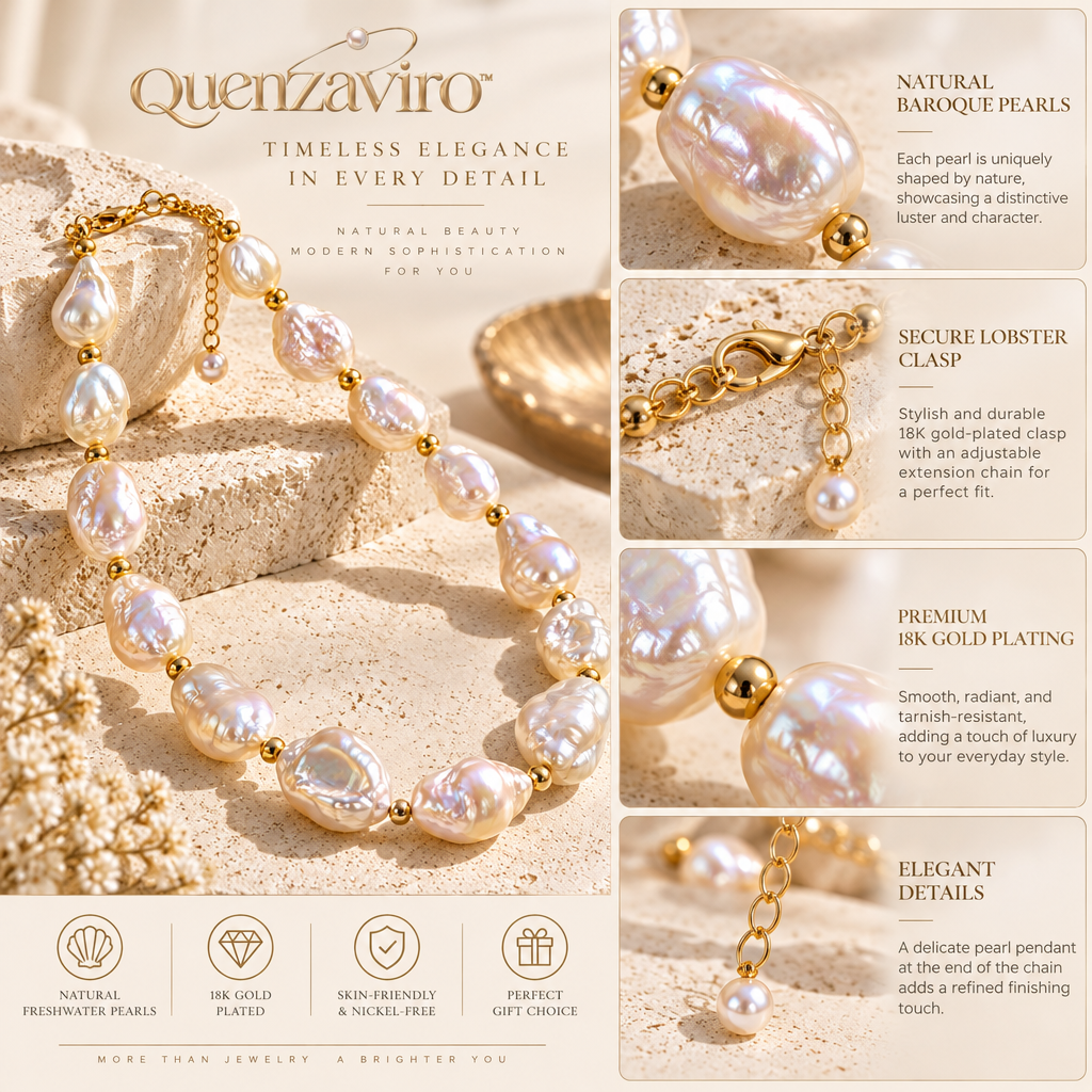Quenzaviro Natural Baroque Pearl & 18K Gold Bead Statement Necklace — view 3