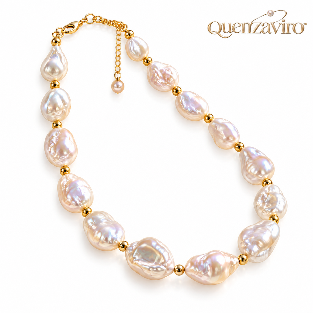 Quenzaviro Natural Baroque Pearl & 18K Gold Bead Statement Necklace — view 4