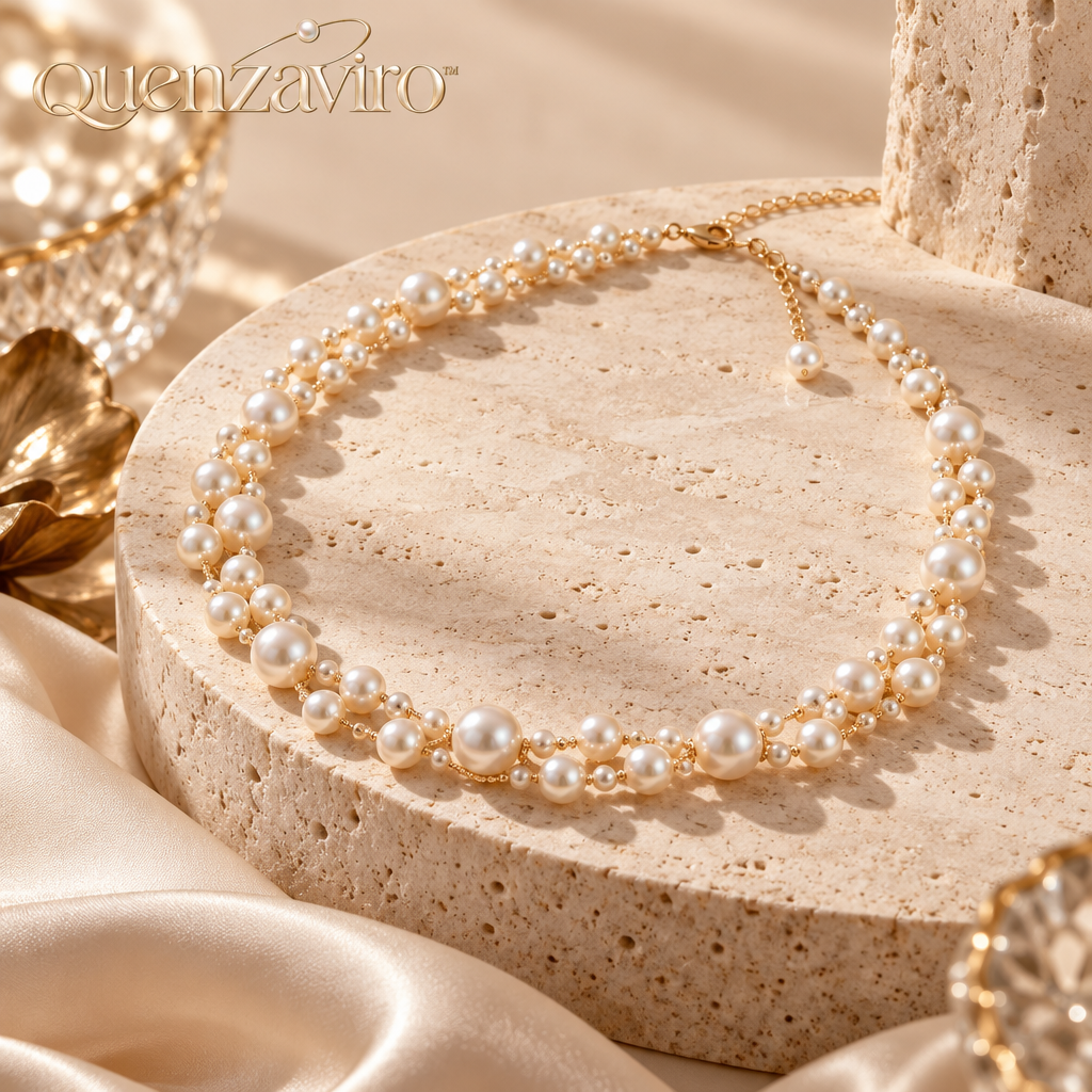 Quenzaviro Natural Pearl Layered Choker Necklace – 14K Gold-Plated Multi-Strand Statement Collar for Women — view 1