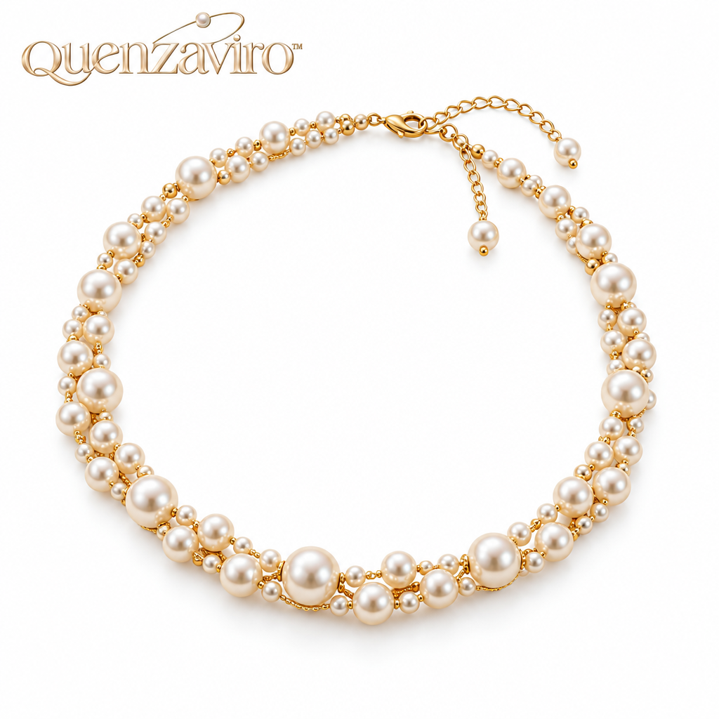 Quenzaviro Natural Pearl Layered Choker Necklace – 14K Gold-Plated Multi-Strand Statement Collar for Women — view 4