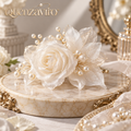Quenzaviro Handcrafted Organza Rose Hair Clip with Natural Pearls – Bridal Floral Headpiece — view 1