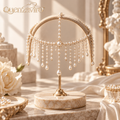 Quenzaviro Natural Freshwater Pearl Forehead Fringe Headpiece | Vintage Baroque Bridal Tiara & Hair Chain — view 1