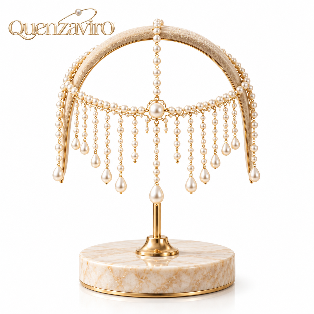Quenzaviro Natural Freshwater Pearl Forehead Fringe Headpiece | Vintage Baroque Bridal Tiara & Hair Chain — view 4