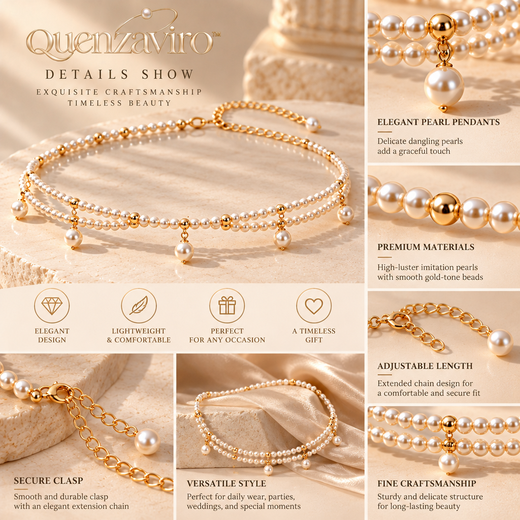 Quenzaviro Double-Layer Natural Pearl Waist Chain with Dangling Pearl Drops & Gold-Tone Accents — view 3